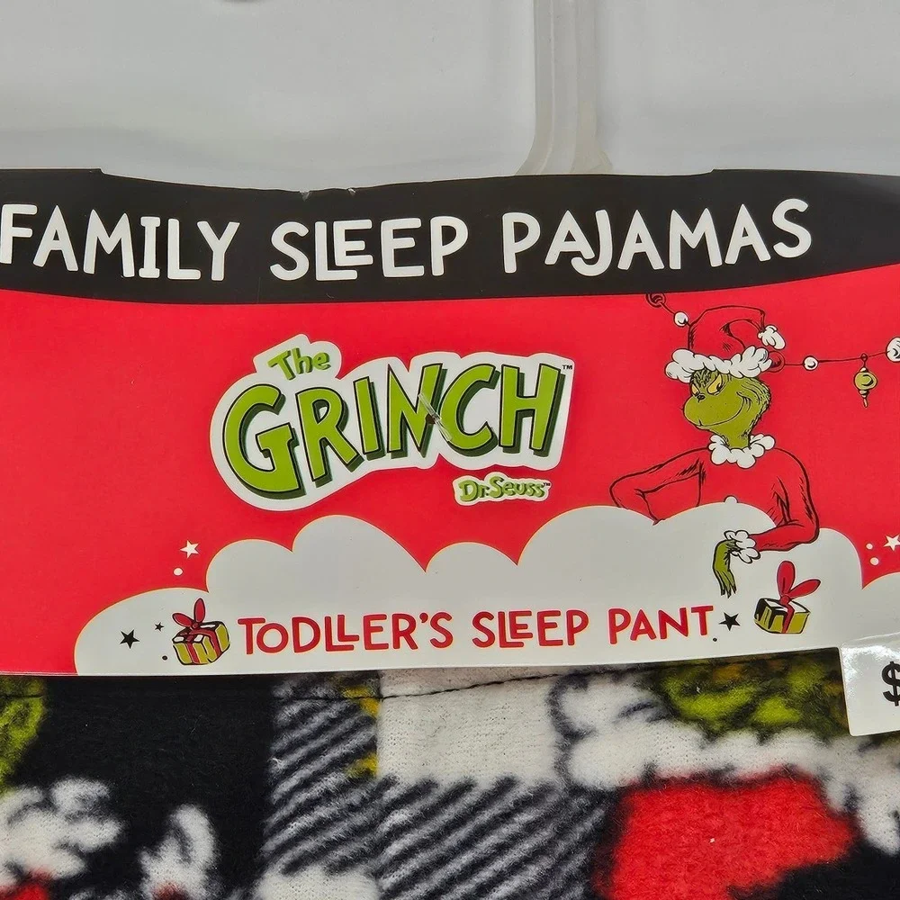 The Grinch Toddler Sleep Pant 2T Family Pajamas‎ Black White Plaid Fleece